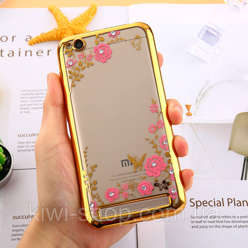 Чохол бампер для Xiaomi redmi 5A із золотими стразами та квітами