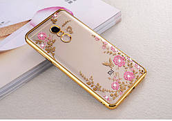 Чохол бампер для Xiaomi redmi 5 Plus із золотими стразами та квітами
