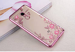 Чохол бампер для Xiaomi redmi 5 Plus з рожевими стразами та квітами