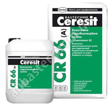 CR 66 Еластична гідроізоляційна суміш Церезит (Ceresit CR-66), двокомпонентна 17,5 кг/5 л., фото 1