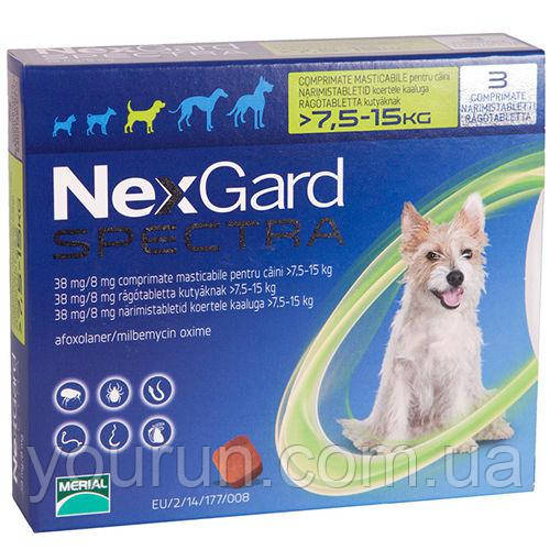 Merial NexGard Spectra (M) таблетки від бліх, кліщів та гельмінтів для собак від 7,5 до 15 кг, 1таб.