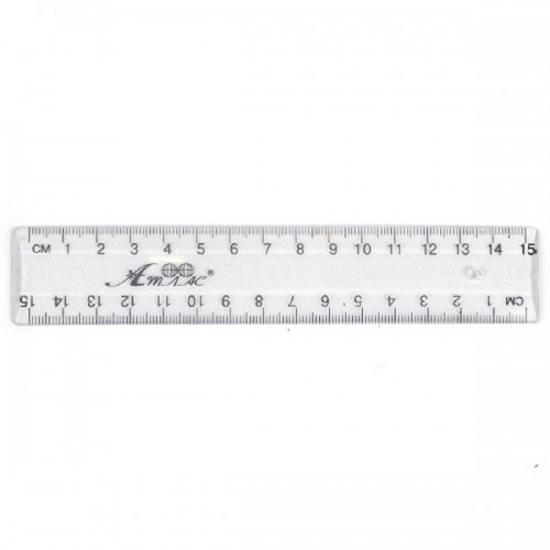 Лінійка 15 см пластикова прозора Атлас AS-0604, 900236, фото 1