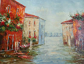 Картина намальована олією на полотні (34 х 32 см)  "Ранкова Венеція" ручна робота