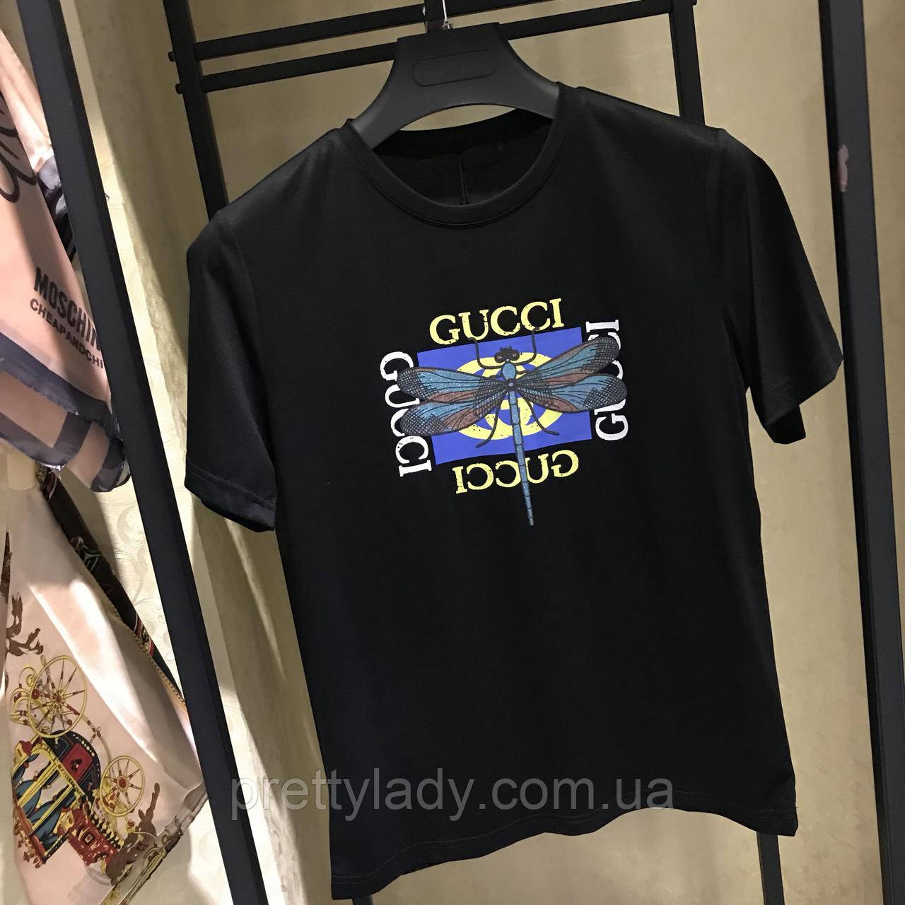 Жіноча вільна футболка в стилі Gucci зі Стрекозою чорна, фото 1