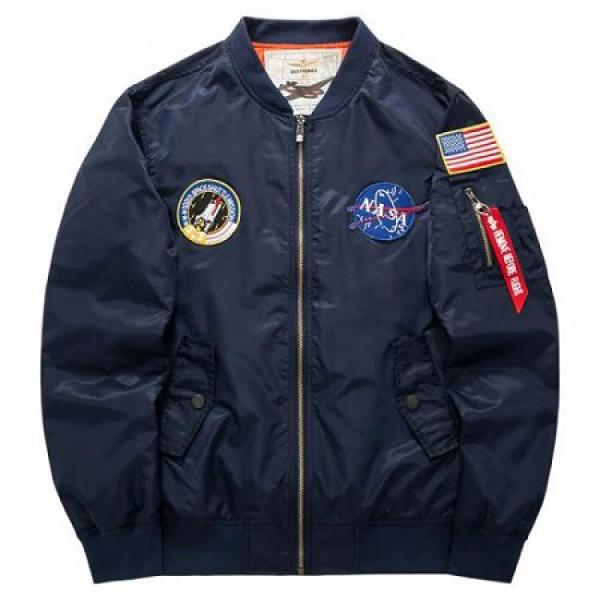 Мужская куртка Nasa с нашивками на резинке, бомбер мужской американский ...