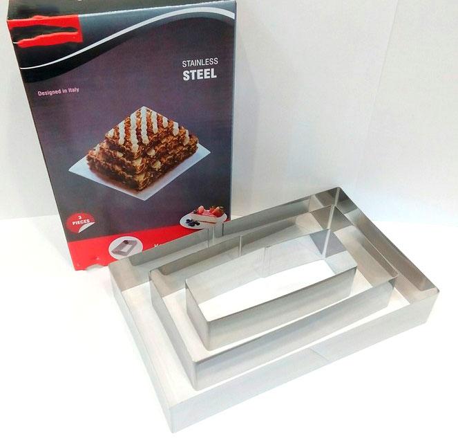 Кільце для торта "Прямокутний", різак для торта, неіржавка сталь, 3 шт. у наборі, фото 1