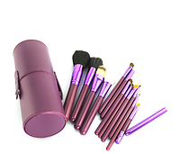 Набір з 12 пензлів MAC у тубусі Фіолетові якості Пензлі для макіяжу очей, губ, обличчя, фото 2