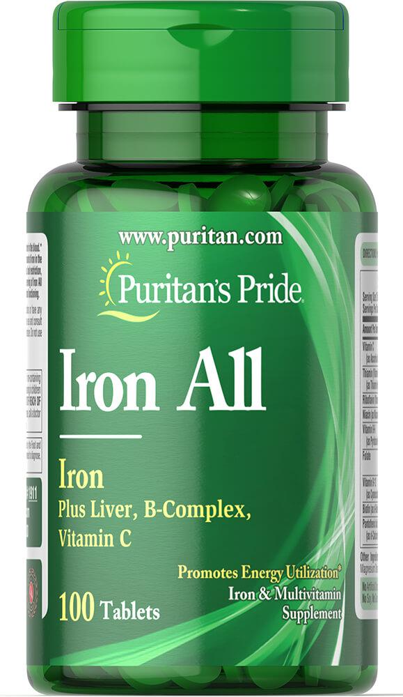 Залізо, Iron All Iron, Puritan's Pride, 100 таблеток