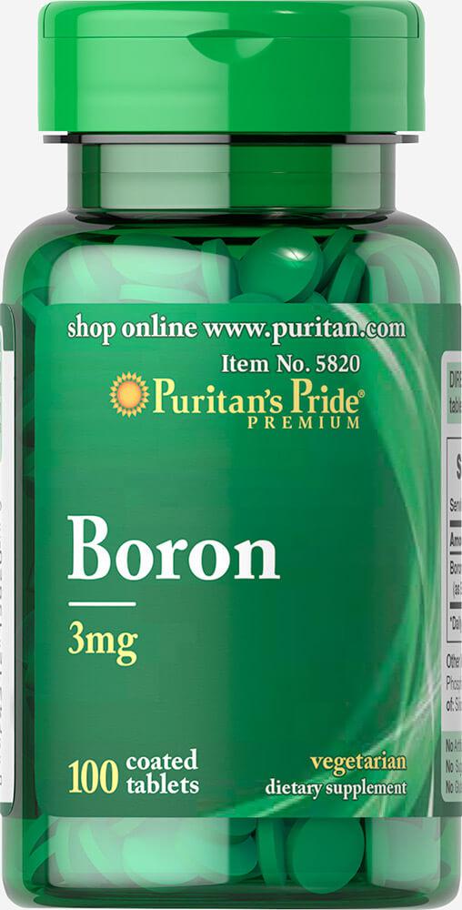Бор, Boron 3 мг, Puritan's Pride, 100 таблеток