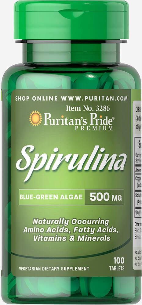 Спіруліна, Spirulina 500 mg, Puritan's Pride, 100 таблеток
