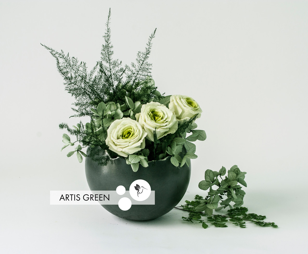 Композиція зі стабілізованими рослинами і трояндами «Unusual green», S65