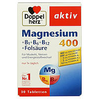 Doppelherz Magnesium 400 + B1 + B6 + B12 + Folsäure, магній для м'язів, нервової системи та енергетичний