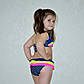 Яскравий роздільний дитячий купальник для дівчаток, синій, з рюшами, оборкою, у горох, на вік 4-6 років, фото 3