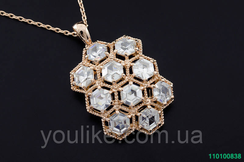 Великолепный кулон с кристаллами Swarovski + цепочка, покрытые золотом 0838 - фото 5 - id-p53858316