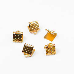 Концевики Затискачі для Стрічок, Залізні, Золото, 6х7мм, Отвір 2мм, 50 шт