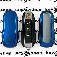 Чехол (синий, полиуретановый) для смарт ключа Porsche (Порше), кнопки без защиты