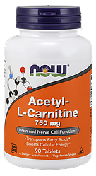 Жиросплювач NOW Foods Acetyl L-Carnitine 750mg 90tab