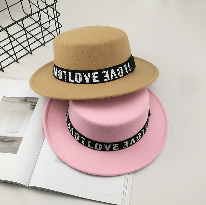 Шляпа женская фетровая канотье Love розовая - фото 2 - id-p700233964