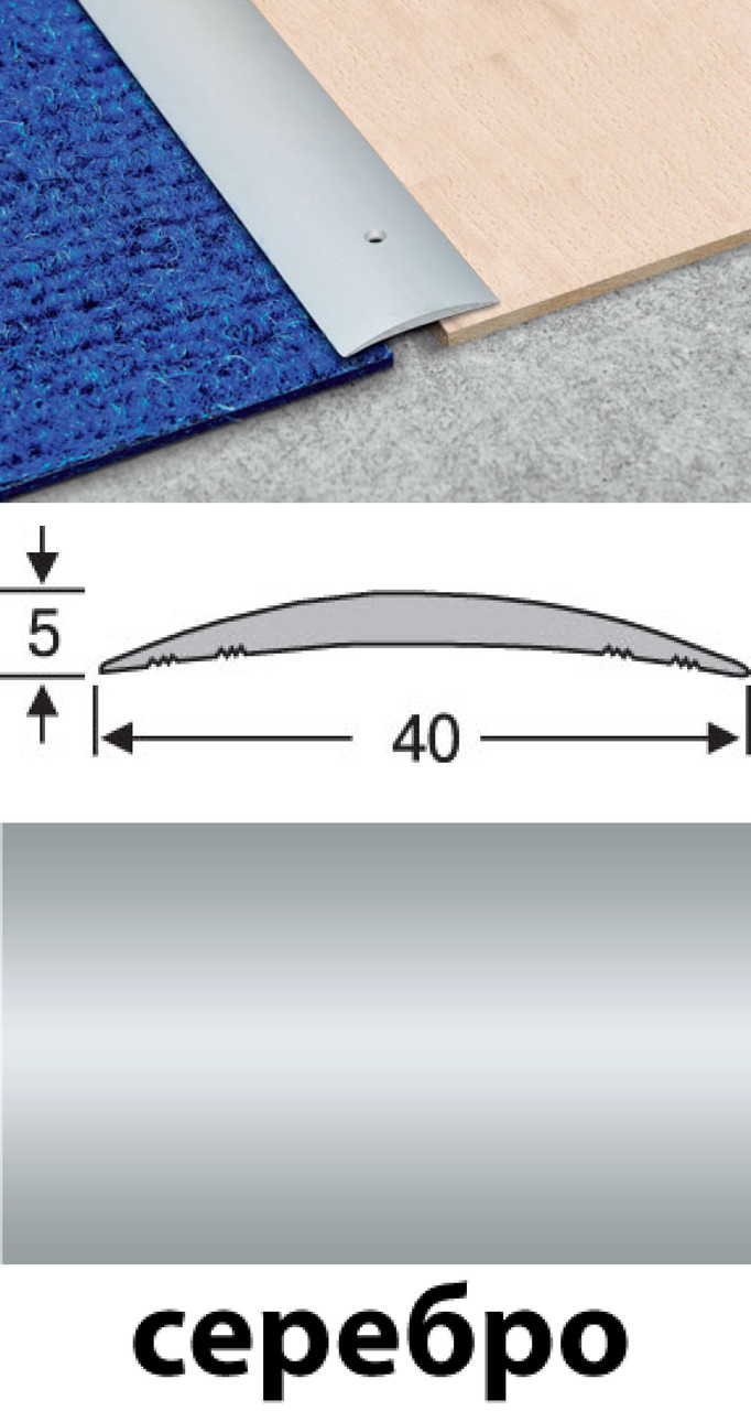 Планка сполучна алюмінієва анодована 40 мм срібло 0,9 м