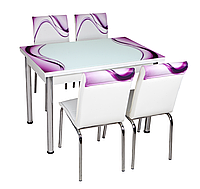 Раскладной стол обеденный кухонный комплект стол и стулья рисунок 3д "Фиолетовые волны" стекло 70*110 Лотос-М