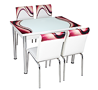 Раскладной стол обеденный кухонный комплект стол и стулья рисунок 3д "Красные волны" ДСП стекло 70*110 Лотос-М