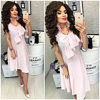 Платье короткое, в полосочку ,летнее с воланом, модель 104, цвет светло-розовый