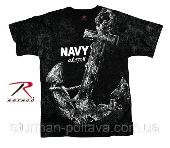 Футболка чоловіча вінтажна чорна з малюнком морський якір VINTAGE BLACK 'NAVY ANCHOR' ROTHCO USA