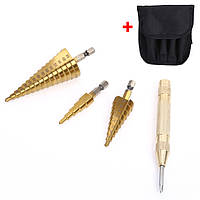 Набір ступінчастих свердел 4-12/20/32 3 шт + кернер No580