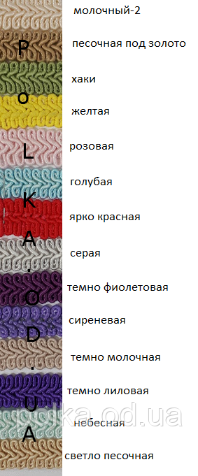Тасьма шубна косичка "шанель", ширина 1,2 см (1уп-50 м) НІ: хакі, яскраво-червоний