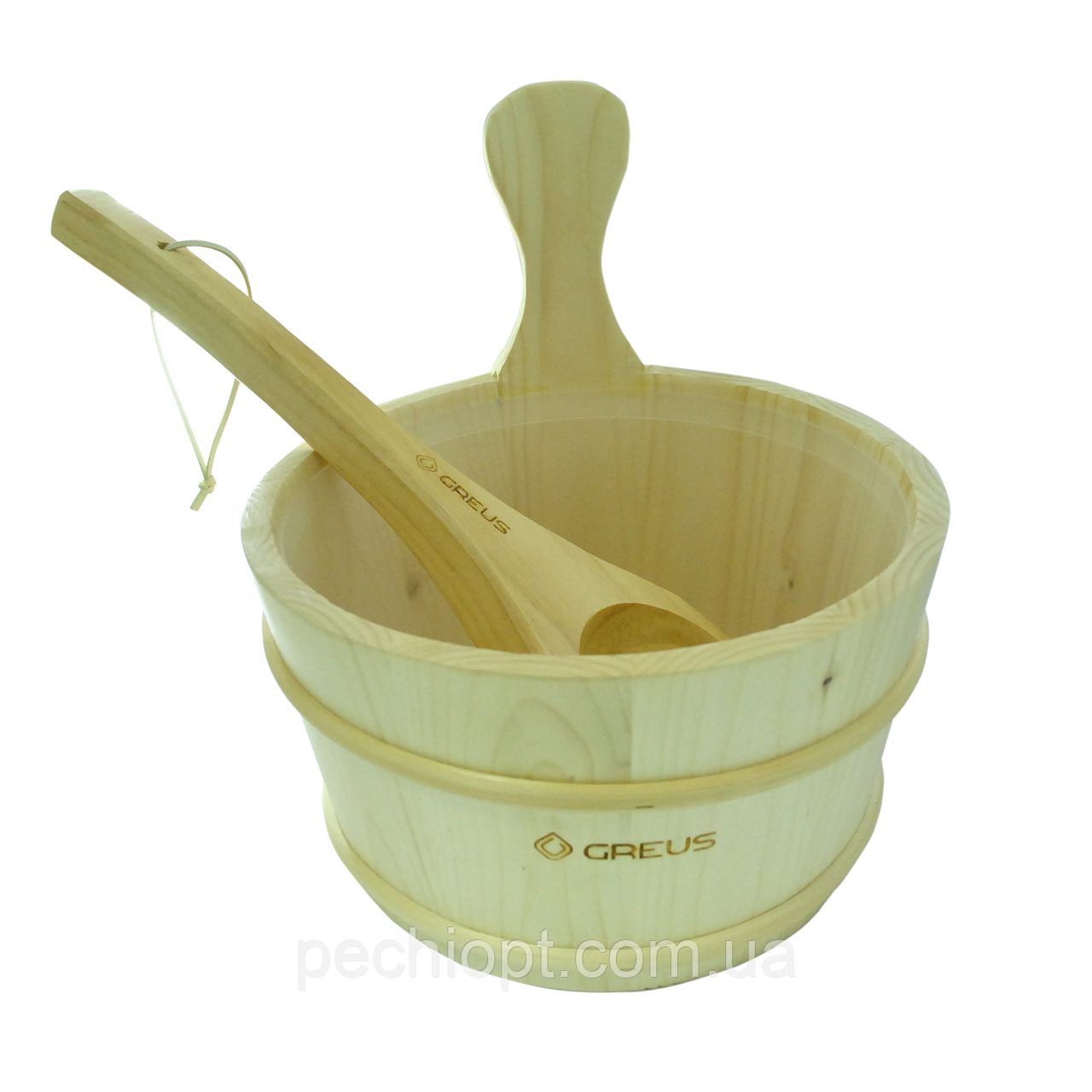 Набір Greus сосна (шайка 4 л + черпак) з пластиковою вставкою для лазні та сауни