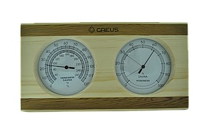 Термогігрометр Greus сосна/кедр 26х14 для лазні та сауни