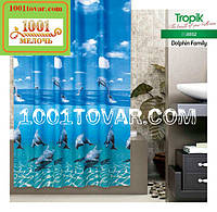 Тканевая шторка для ванной комнаты из полиэстера "Dolphin Family" (Дельфин) Tropik, размер 180х200 см., Турция
