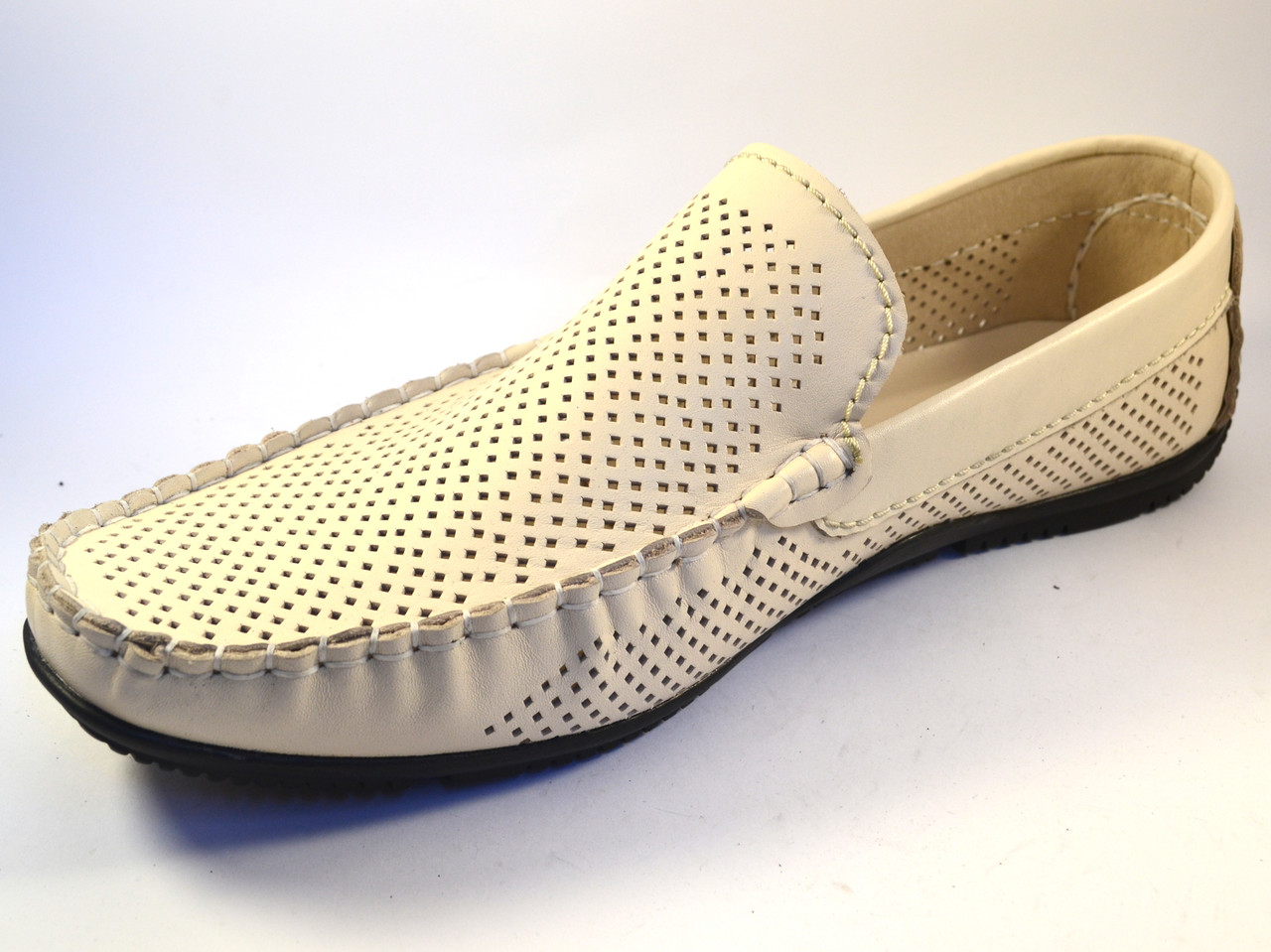 Великі розміри Мокасини бежеві чоловічі літні шкіряні в сіточку Rosso Avangard M4 Beige Perf BS, фото 1