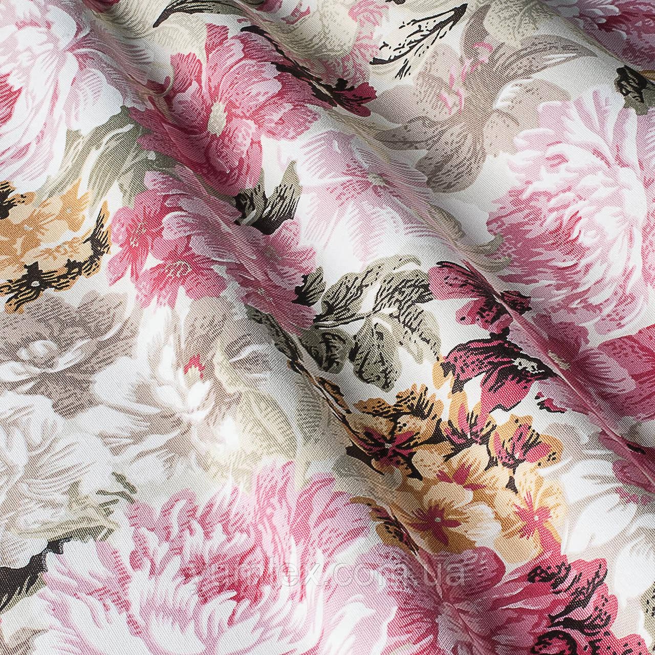 Декоративная Ткань с Букетами Крупных Разноцветных Цветов — Купить ...