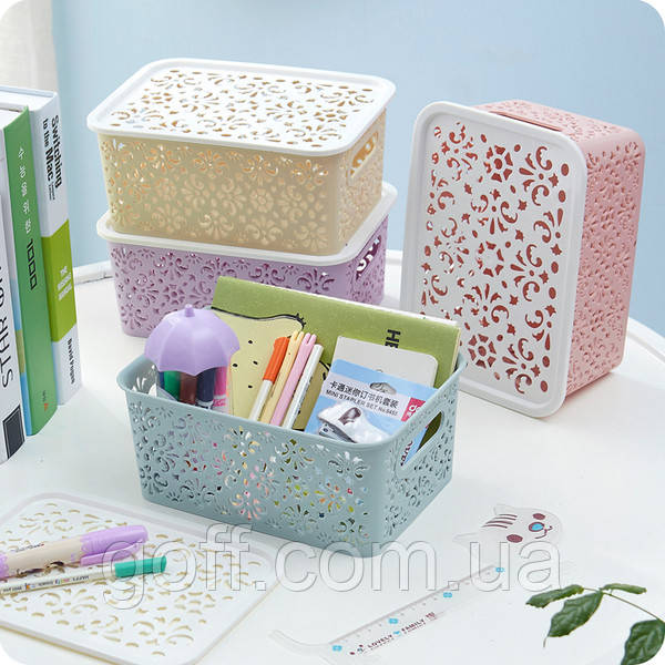 Ящик пластиковый ажурный с крышкой ящик для хранения вещей