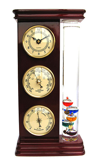 Барометр настільний із годинником і термометром Галілея