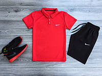Комплект Шорты + футболка поло + Подарок Nike черно-красный Cпортивный костюм мужской летний Найк