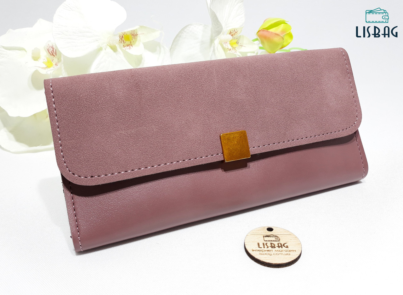 Жіночий гаманець подвійного складання кольору попелу троянди