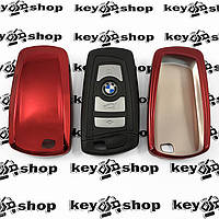 Чехол (красный, полиуретановый) для смарт ключа BMW (БМВ), кнопки без защиты