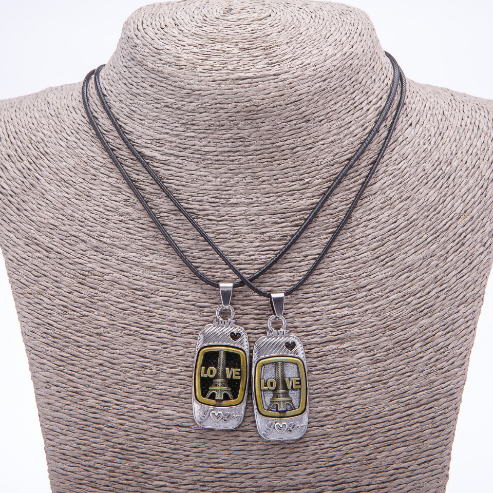 Парний кулон дружби Love на шнурі L-45см колір металу "срібло і бронза", фото 1