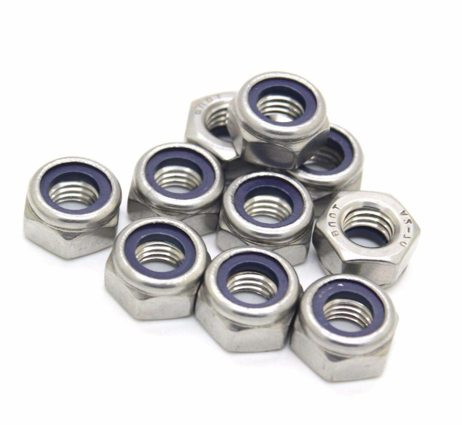 Гайка нержавіюча М12 DIN 985, ISO 10511 низька самоконтрящаяся з нейлоновим кільцем