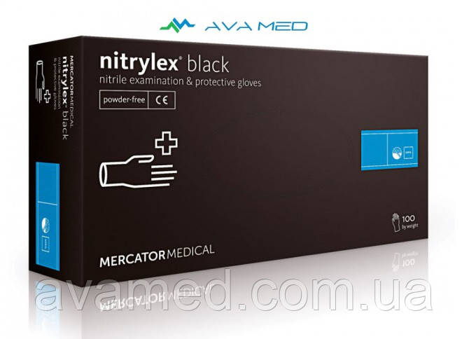 Перчатки Nitrylex BLACK (100 штук) черные нитриловые смотровые нестерильные неопудренные - фото 1 - id-p601484857