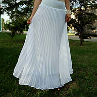 Плиссированная юбка в пол белоснежный шифон, кокетка белая