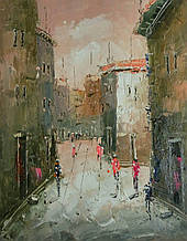 Картина намальована олією на полотні (34 х 32 см)  "Переулок" ручна робота