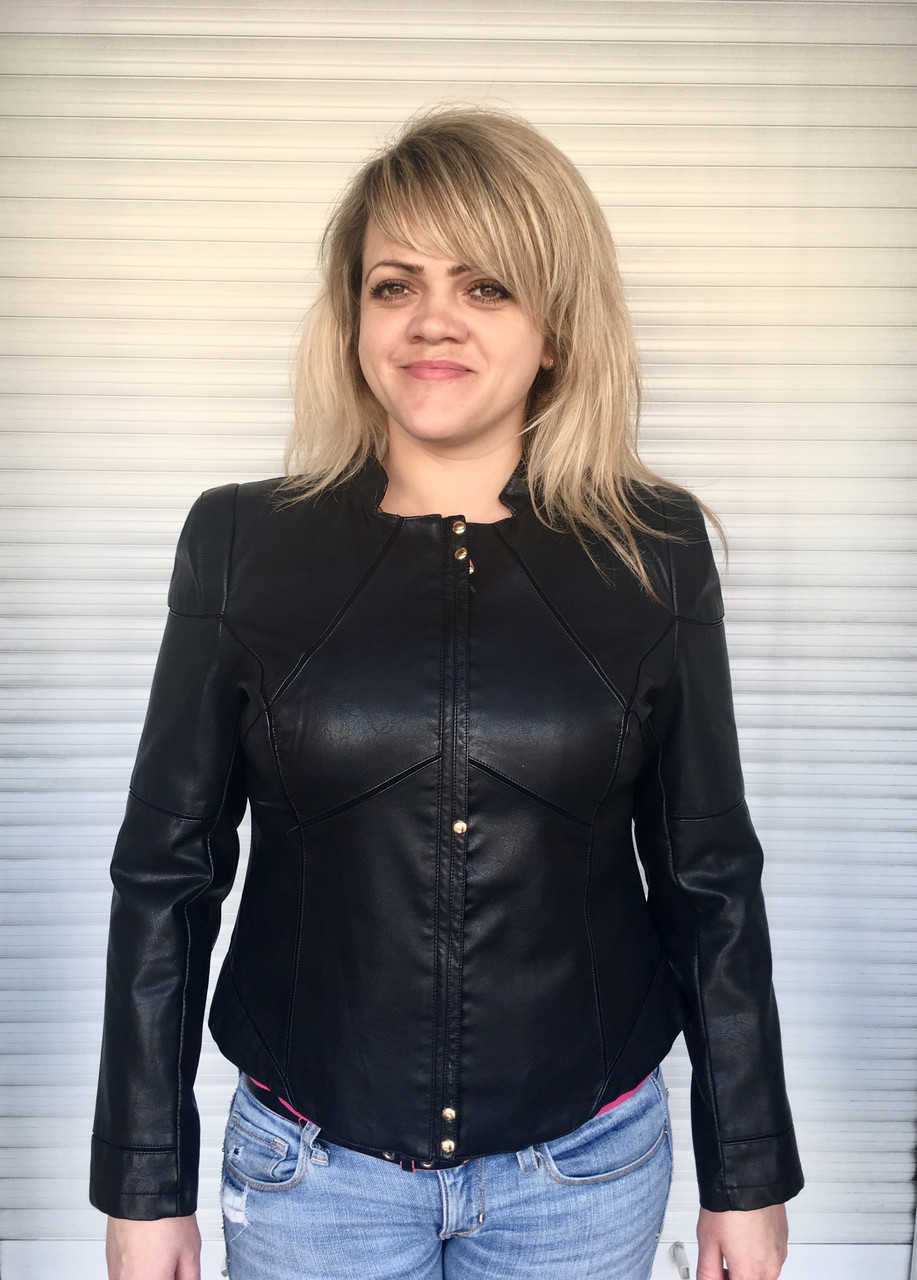 Куртка жіноча з екошкіри чорна коротка РОЗМІР +
