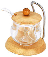 Цукорниця скляна Calve CL-4120, 150 мл  з кришкою і ложкою на підставці, баночка для цукру