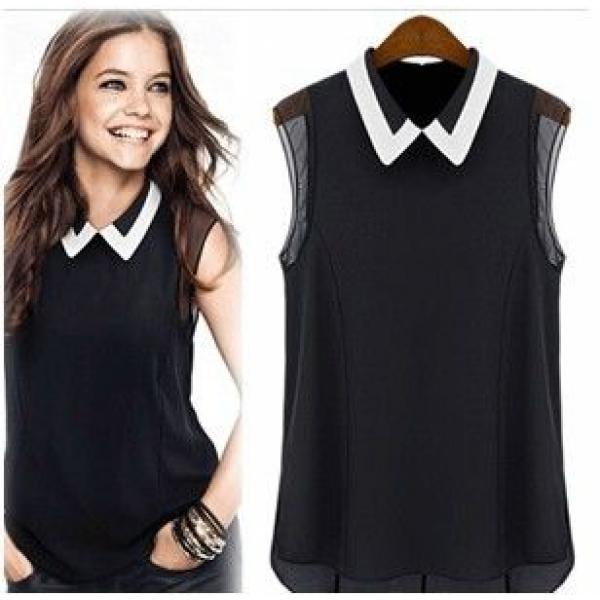 Шифонова блузка без рукавів літня з комірцем, фото 1