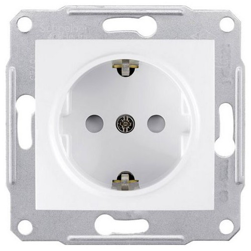 Розетка SDN3000121 одинарна з заземленням і зах. шторками біла Sedna Schneider, 4532, фото 1