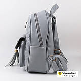 Рюкзак з екошкіри жіночий стьобаний з пензликами (сірий), фото 7