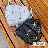 Рюкзак з екошкіри жіночий стьобаний з пензликами (сірий), фото 4